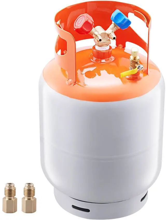 Alt view image 8 of 14 - VEVOR  Refrigerant Recovery Tank, 50 LBS Capacity, 400 psi Portable Cylinder Tank with Y-Valve for Liquid/Vapor, High-sealing Recovery Can for R22/R134A/R410A, Orange+Gray