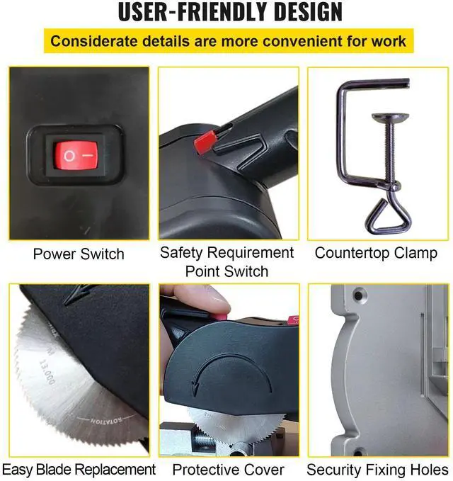 Alt view image 14 of 15 - VEVOR Mini Miter Cut-off Chop Saw, Two 2-5/16" Blade of Steel and Resin with 1/2" Cutting Depth, 0~45 Benchtop Miter Saw for Copper, Aluminum, Wood, Zinc in Hobby Craft