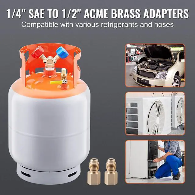 Alt view image 10 of 14 - VEVOR  Refrigerant Recovery Tank, 50 LBS Capacity, 400 psi Portable Cylinder Tank with Y-Valve for Liquid/Vapor, High-sealing Recovery Can for R22/R134A/R410A, Orange+Gray