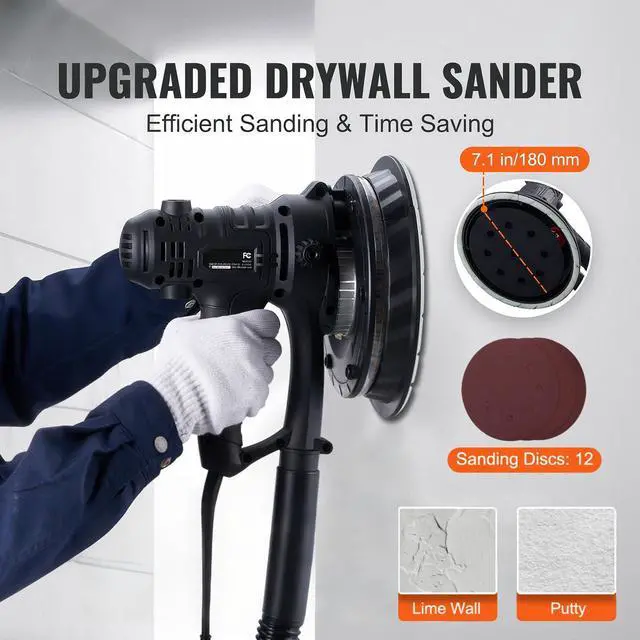 Alt view image 10 of 15 - VEVOR Drywall Sander 800W Brush Motor 1200-2300RPM Variable Speed & Auto Vacuum