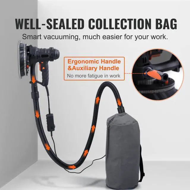 Alt view image 14 of 15 - VEVOR Drywall Sander 800W Brush Motor 1200-2300RPM Variable Speed & Auto Vacuum