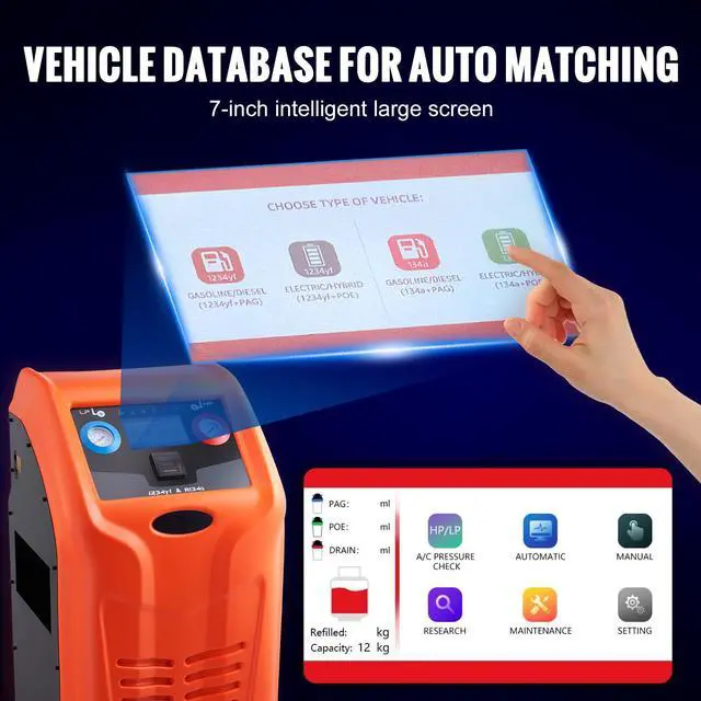 Alt view image 7 of 10 - VEVOR Fully Automatic Refrigerant Recovery Machine - Dual Cylinder AC Recovery Machine Kit Built in Compressor/Electronic Scale/Filter/ Recovery Tank, Recovery Machine HVAC Only for R134A+R1234YF