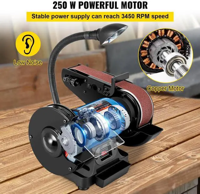 Alt view image 4 of 7 - 2 IN 1 2inch Belt Grinder for Knife Making 6inch 3450rpm per min Belt and Disc Bench Sander 90 Degree Belt Holder with Sturdy Base and LED Working Lamp