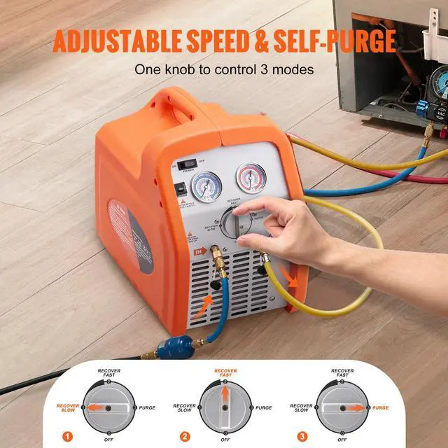 Alt view image 14 of 15 - VEVOR Portable 3/4 HP Refrigerant Recovery Machine - AC Recovery Machine with High Pressure Protection 120V 60Hz Recovery Machine HVAC for Vapor Liquid Refrigerant, Car Air Conditioning