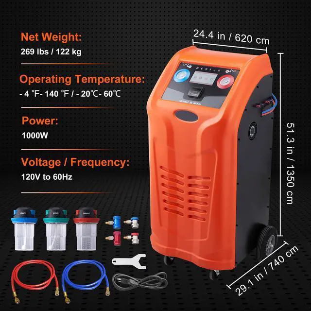 Alt view image 10 of 10 - VEVOR Fully Automatic Refrigerant Recovery Machine - Dual Cylinder AC Recovery Machine Kit Built in Compressor/Electronic Scale/Filter/ Recovery Tank, Recovery Machine HVAC Only for R134A+R1234YF