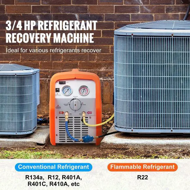 Alt view image 10 of 15 - VEVOR Portable 3/4 HP Refrigerant Recovery Machine - AC Recovery Machine with High Pressure Protection 120V 60Hz Recovery Machine HVAC for Vapor Liquid Refrigerant, Car Air Conditioning