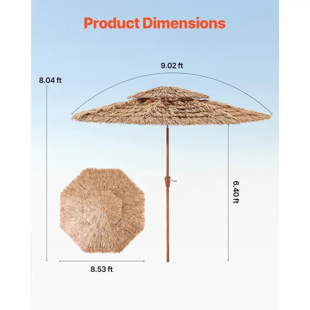Alt view image 10 of 14 - Tiki Umbrella 2-Tier Thatched Patio Umbrella 9 ft for Pool Patio Beach