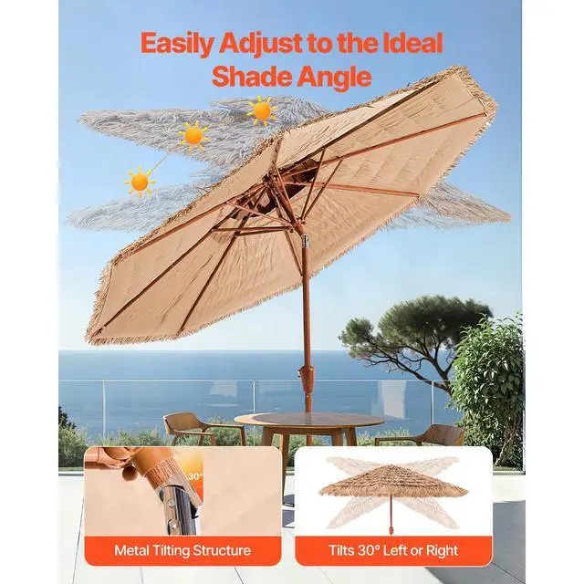 Alt view image 11 of 14 - Tiki Umbrella 2-Tier Thatched Patio Umbrella 9 ft for Pool Patio Beach