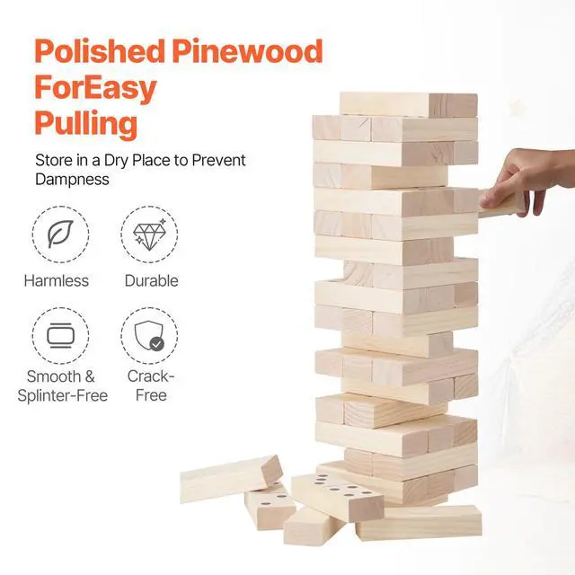 Alt view image 11 of 14 - VEVOR Tumbling Timber Toy 54 Blocks Large Tumble Tower Blocks Game Pine Wood Bag
