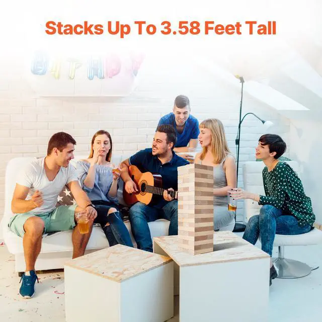 Alt view image 10 of 14 - VEVOR Tumbling Timber Toy 54 Blocks Large Tumble Tower Blocks Game Pine Wood Bag