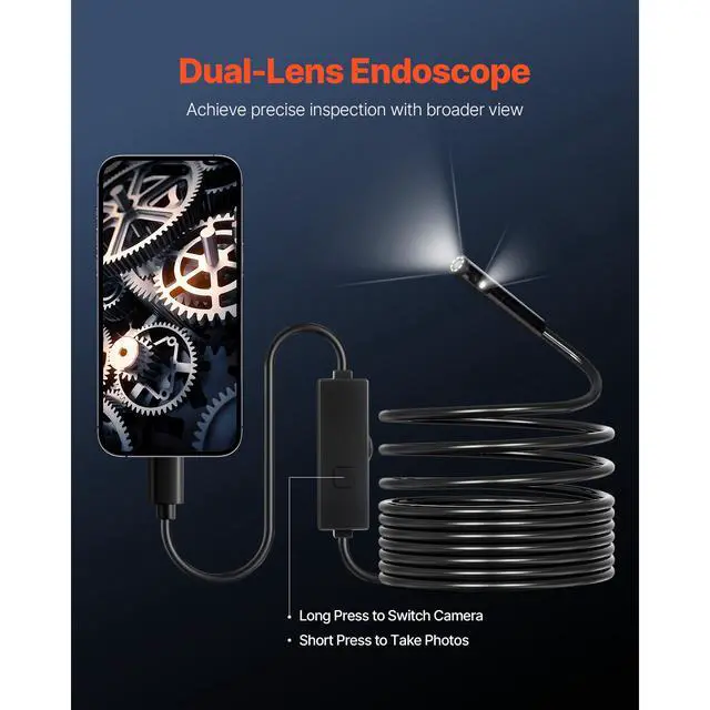 Alt view image 9 of 14 - VEVOR Dual Lens Borescope Endoscope Camera for Android IOS & 16.4FT Snake Cable