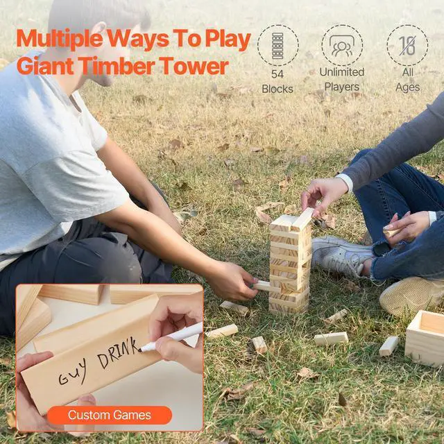 Alt view image 9 of 14 - VEVOR Tumbling Timber Toy 54 Blocks Tumble Tower Blocks Game Pine Wood Crate