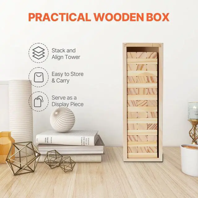 Alt view image 13 of 14 - VEVOR Tumbling Timber Toy 54 Blocks Tumble Tower Blocks Game Pine Wood Crate