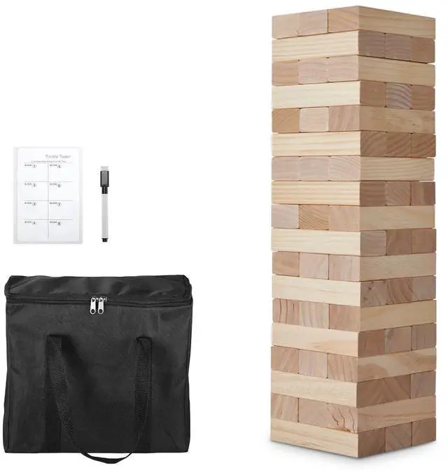Alt view image 2 of 8 - VEVOR Tumbling Timber Toy, 54 Blocks Medium Tumble Tower Blocks Game, Pine Wood Tumbling Tower Game with Carry Bag and Scoreboard, Wooden Stacking Game, Tumble Tower Family Games for Indoor/Outdoor