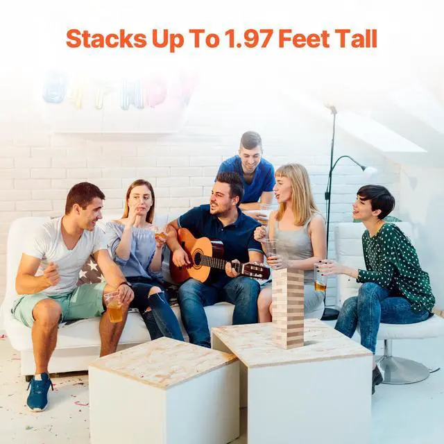 Alt view image 4 of 8 - VEVOR Tumbling Timber Toy, 54 Blocks Tumble Tower Blocks Game, Pine Wood Tumbling Tower Game with Storage Crate, Multiple Ways to Play Wooden Stacking Game, Tumble Tower Family Game for Indoor/Outdoor