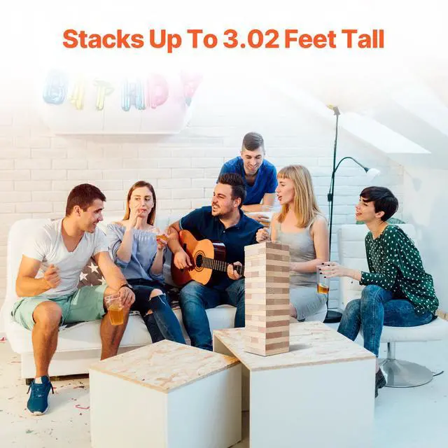 Alt view image 4 of 8 - VEVOR Tumbling Timber Toy, 54 Blocks Medium Tumble Tower Blocks Game, Pine Wood Tumbling Tower Game with Carry Bag and Scoreboard, Wooden Stacking Game, Tumble Tower Family Games for Indoor/Outdoor