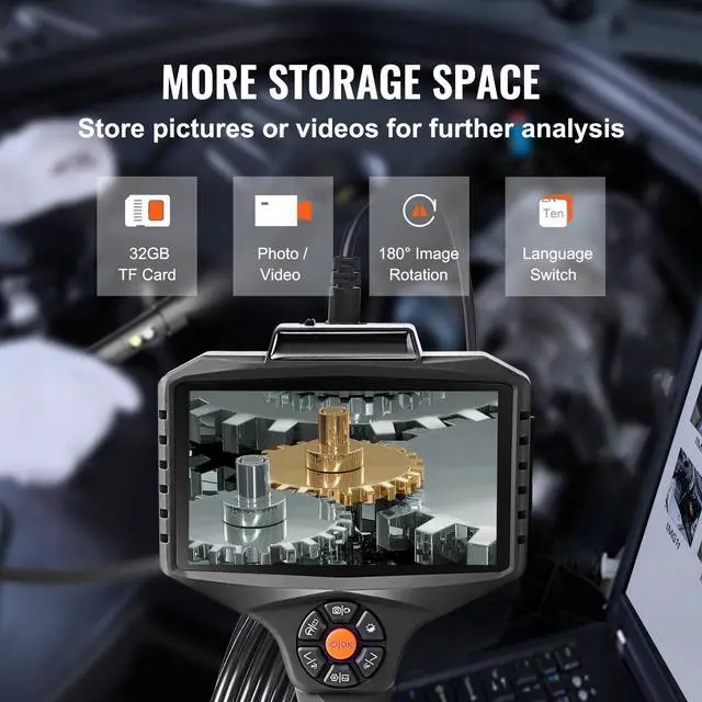 Alt view image 14 of 15 - VEVOR Triple Lens Industrial Endoscope, 5" IPS Screen Borescope Inspection Camera with Lights, Split Screen, 8x Zoom, IP67 Waterproof Drain Snake Camera for Auto, Plumbing(16.5FT Cable, 32GB Card)