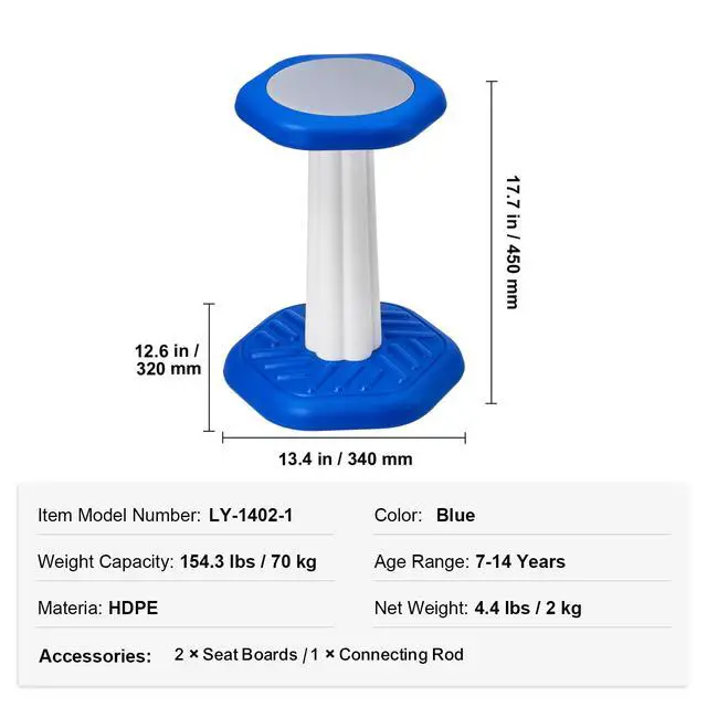 Alt view image 8 of 8 - VEVOR Kids Wobble Chair, Active Chair with Sponge Cushion, Wobble Stool Improves Focus, Posture and Calm Children, Ideal for Schools and Home, Age 7-14, Blue