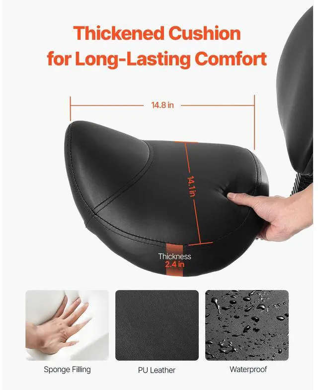 Alt view image 3 of 8 - VEVOR Saddle Stool with Back Support and Wheels, 450 LBS Weight Capacity Ergonomic Rolling Stool, Height Adjustable Thickened PU Leather Swivel Saddle Chair for Salon, Spa, Massage, Tattoo, Black