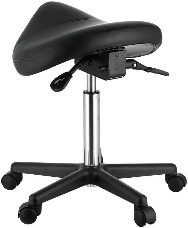 Alt view image 8 of 14 - VEVOR Saddle Stool with Wheels, 400 LBS Weight Capacity, Height Adjustable Thickened PU Leather Swivel Saddle Stool Chair for Salon, Spa, Tattoo, Clinic, Black