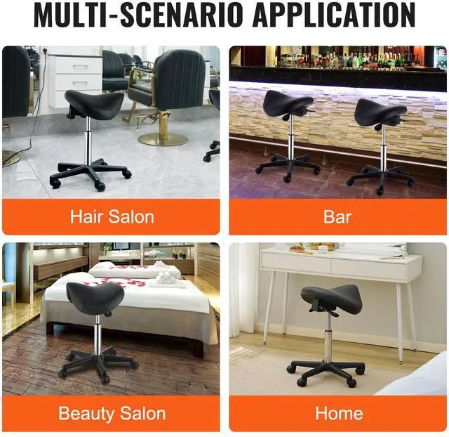 Alt view image 13 of 14 - VEVOR Saddle Stool with Wheels, 400 LBS Weight Capacity, Height Adjustable Thickened PU Leather Swivel Saddle Stool Chair for Salon, Spa, Tattoo, Clinic, Black