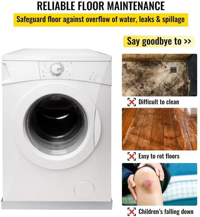 Alt view image 3 of 7 - 32 x 32 x 2.5 Inch Washing Machine Pan 18 GA Thickness 304 Stainless Steel Heavy Duty Compact Washer Drip Tray with Drain Hole & Hose Adapter