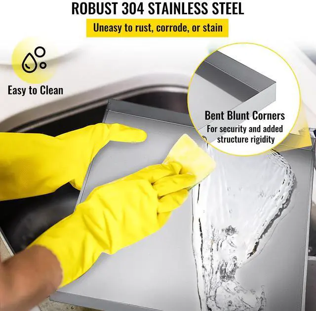 Alt view image 4 of 7 - 27 x 25 x 2.5 Inch Washing Machine Pan 304 Stainless Steel Washing Machine Drain Pan 18 GA Thickness Heavy Duty Compact Washer Drip Tray with Drain Hole & Hose Adapter