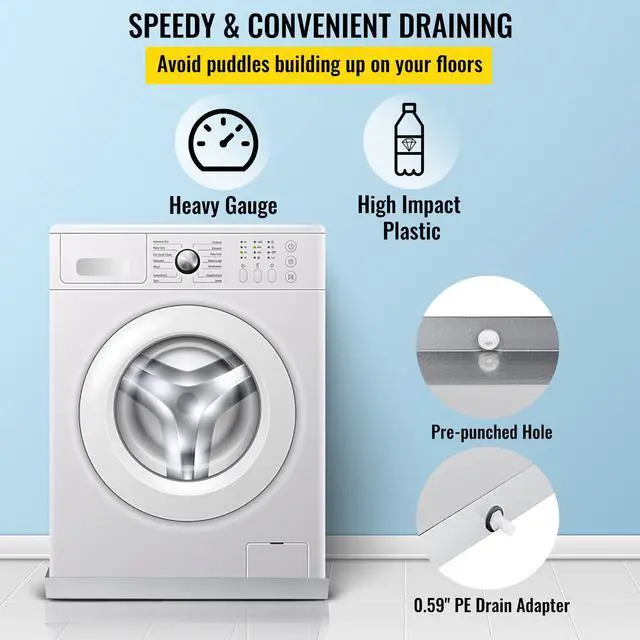 Alt view image 5 of 7 - 32 x 30 x 2.5 Inch Washing Machine Pan 18 GA Thickness Galvanized Steel Heavy Duty Compact Washer Drip Tray with Drain Hole & Hose Adapter