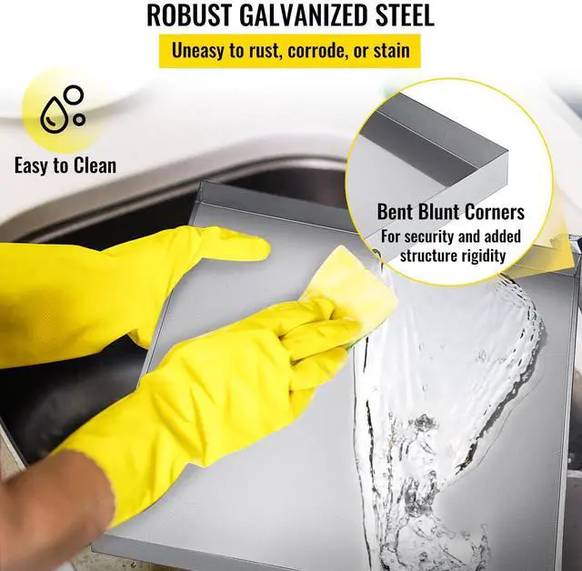 Alt view image 4 of 7 - 32 x 30 x 2.5 Inch Washing Machine Pan 18 GA Thickness Galvanized Steel Heavy Duty Compact Washer Drip Tray with Drain Hole & Hose Adapter