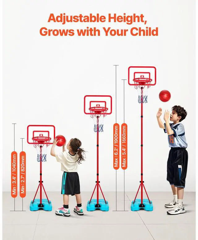 Alt view image 9 of 14 - VEVOR Kids Basketball Hoop Height Adjustable Portable Basketball Court for Kid Outdoor