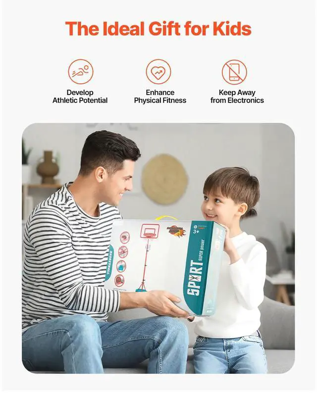 Alt view image 13 of 14 - VEVOR Kids Basketball Hoop Height Adjustable Portable Basketball Court for Kid Outdoor