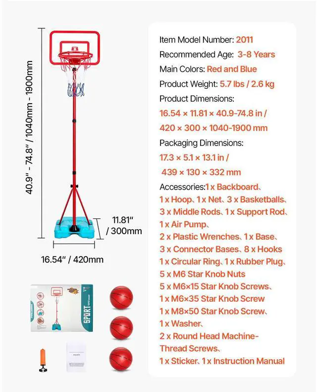 Alt view image 14 of 14 - VEVOR Kids Basketball Hoop Height Adjustable Portable Basketball Court for Kid Outdoor