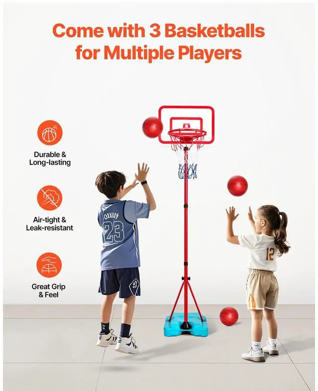 Alt view image 12 of 14 - VEVOR Kids Basketball Hoop Height Adjustable Portable Basketball Court for Kid Outdoor
