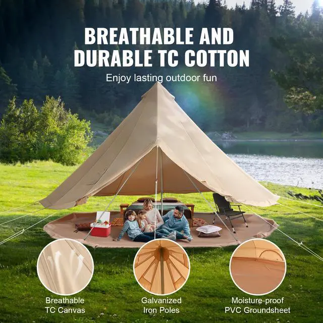 Alt view image 2 of 7 - Canvas Bell Tent, 4 Seasons 7 m/22.97 ft Yurt Tent, Canvas Tent for Camping with Stove Jack, Breathable Tent Holds up to 12 People, Family Camping Outdoor Hunting Party