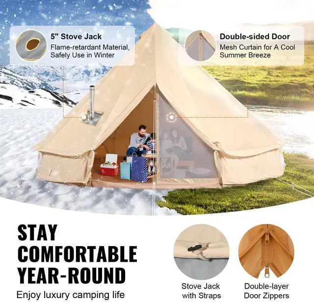 Alt view image 3 of 7 - Canvas Bell Tent, 4 Seasons 7 m/22.97 ft Yurt Tent, Canvas Tent for Camping with Stove Jack, Breathable Tent Holds up to 12 People, Family Camping Outdoor Hunting Party