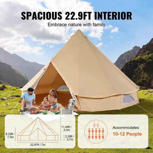 Alt view image 4 of 7 - Canvas Bell Tent, 4 Seasons 7 m/22.97 ft Yurt Tent, Canvas Tent for Camping with Stove Jack, Breathable Tent Holds up to 12 People, Family Camping Outdoor Hunting Party