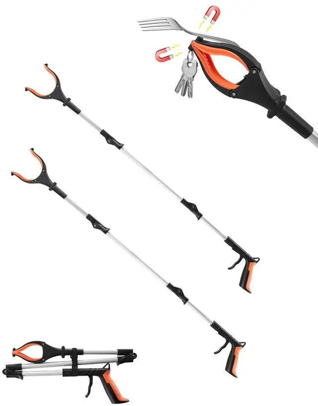 Alt view image 8 of 14 - VEVOR Grabber Reacher Tool, 43" Foldable Reacher Grabber Pickup Tool with 360° Rotating Jaw, Magnet and LED Light, Lightweight Grabber Reacher Tool for Seniors, Extra Long Trash Picker Upper Grabber