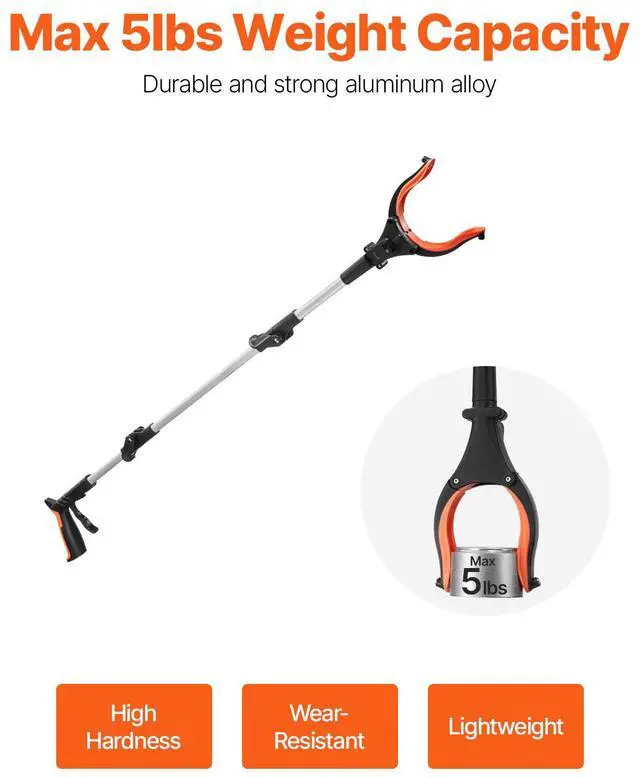 Alt view image 11 of 14 - VEVOR Grabber Reacher Tool, 43" Foldable Reacher Grabber Pickup Tool with 360° Rotating Jaw, Magnet and LED Light, Lightweight Grabber Reacher Tool for Seniors, Extra Long Trash Picker Upper Grabber