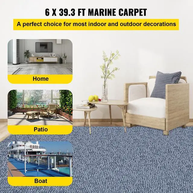 Alt view image 2 of 7 - Gray Marine Carpet 6 ft x 39.3 ft Marine Carpeting Marine Grade Carpet for Boats with Waterproof Back Outdoor Rug for Patio Porch Deck Garage Outdoor Area Rug Runner Anti-Slide Porch Rug