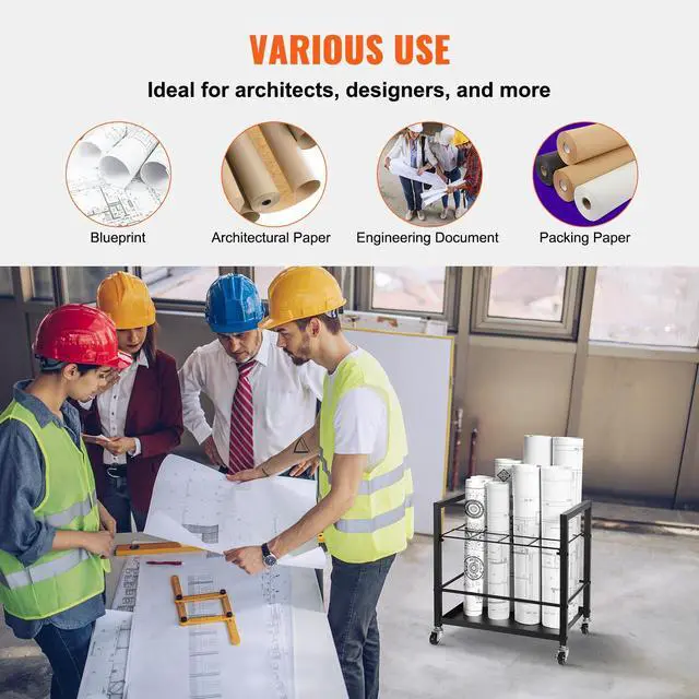 Alt view image 13 of 14 - VEVOR  Blueprint Storage Rack 12 Slots Mobile Roll File Holder for Architectural, Blue Print Storage Organizer - Mobile Roll File Cart, Construction Plan Holders, Blueprint Cabinet with Wheels, Roll