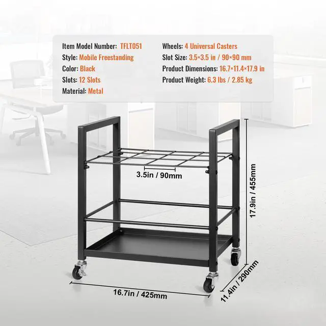 Alt view image 14 of 14 - VEVOR  Blueprint Storage Rack 12 Slots Mobile Roll File Holder for Architectural, Blue Print Storage Organizer - Mobile Roll File Cart, Construction Plan Holders, Blueprint Cabinet with Wheels, Roll