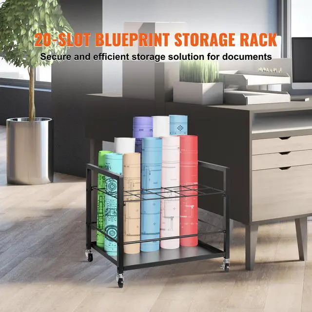 Alt view image 9 of 14 - VEVOR  Blueprint Storage Rack 20 Slots Mobile Roll File Holder for Architectural, Blue Print Storage Organizer - Mobile Roll File Cart, Construction Plan Holders, Blueprint Cabinet with Wheels, Roll
