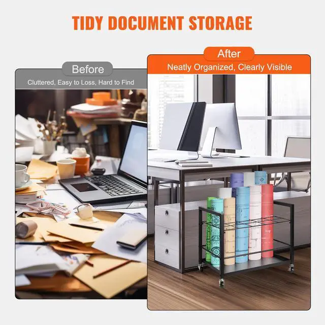 Alt view image 12 of 14 - VEVOR  Blueprint Storage Rack 20 Slots Mobile Roll File Holder for Architectural, Blue Print Storage Organizer - Mobile Roll File Cart, Construction Plan Holders, Blueprint Cabinet with Wheels, Roll