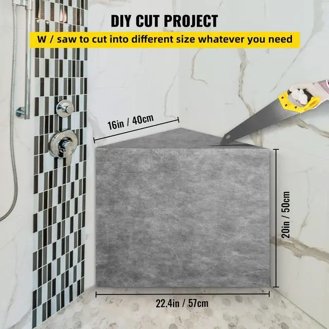 Alt view image 12 of 15 - VEVOR Tile Shower Seat, 22.4" x 16" x 20" Ready to Tile Shower Seat, Factory Waterproof & 100% Leak Proof Tileable Shower Corner Seat, 440lbs Load-Bearing Triangular Board Shower Bench, Grey