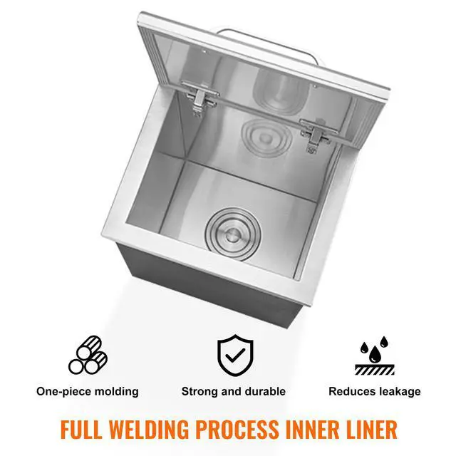 Alt view image 11 of 14 - VEVOR Drop in Ice Chest, 14"L x 12"W x 18"H Stainless Steel Ice Cooler, Commercial Ice Bin with Hinged Cover, 40 qt Outdoor Kitchen Ice Bar, Drain-pipe and Drain Plug Included, for Cold Wine Beer