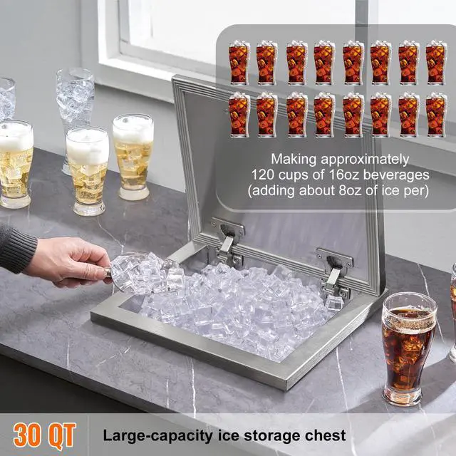 Alt view image 9 of 14 - VEVOR Drop in Ice Chest, 14"L x 12"W x 18"H Stainless Steel Ice Cooler, Commercial Ice Bin with Hinged Cover, 40 qt Outdoor Kitchen Ice Bar, Drain-pipe and Drain Plug Included, for Cold Wine Beer