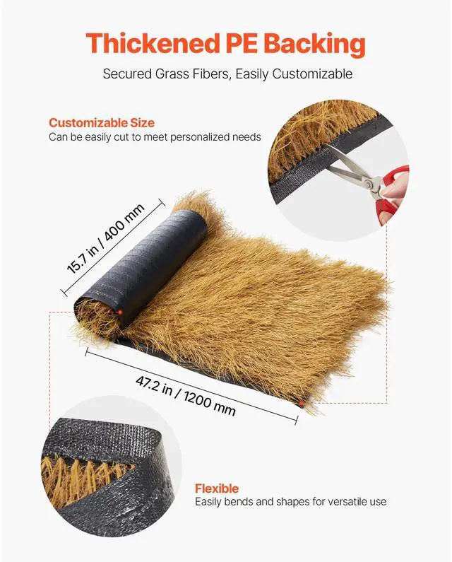 Alt view image 11 of 14 - Artificial Thatch Grass Roof Roll 1.3 x 3.9 ft Tiki Hut Bar Skirt Roof Decor