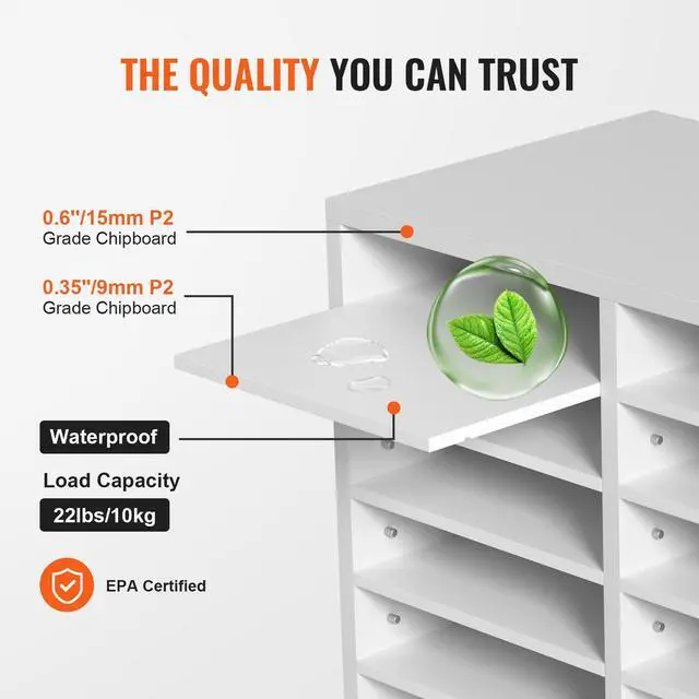 Alt view image 11 of 15 - VEVOR Literature Organizers, 12 Compartments Office Mailbox with Adjustable Shelves, Wood Literature Sorter 20.4x12x16.1 inches for Office, Home, Classroom, Mailrooms Organization, EPA Certified White