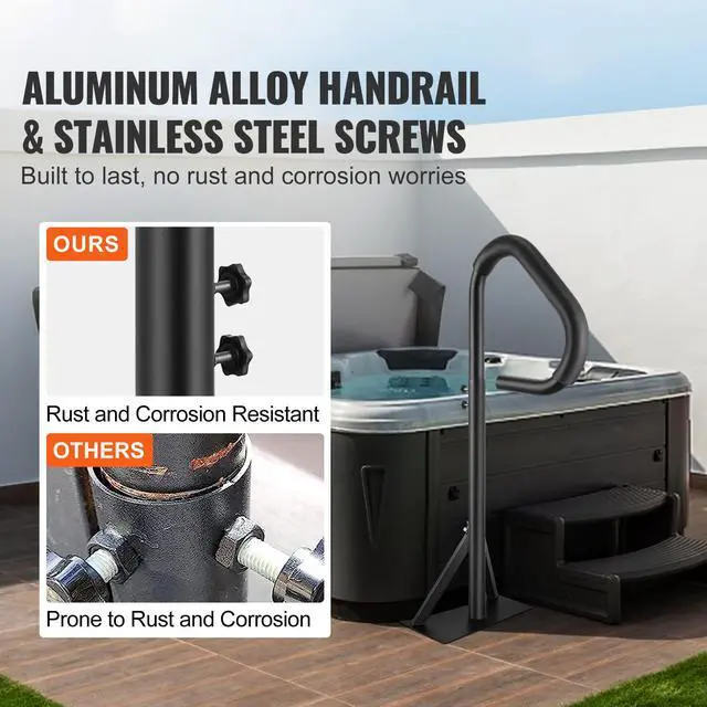 Alt view image 9 of 14 - VEVOR Hot Tub Handrail, 360 Rotatable Spa Side Handrail with 35"-57" Adjustable Height, Rust-proof Aluminum Spa Step Hot Tub Hand Rail with Slide-Under Mount Base for Indoor & Outdoor, 600LBS Capacity
