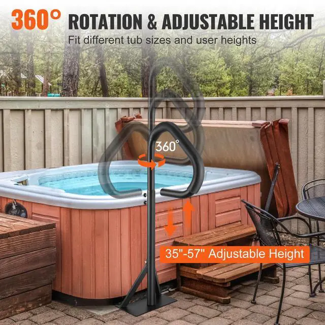 Alt view image 11 of 14 - VEVOR Hot Tub Handrail, 360 Rotatable Spa Side Handrail with 35"-57" Adjustable Height, Rust-proof Aluminum Spa Step Hot Tub Hand Rail with Slide-Under Mount Base for Indoor & Outdoor, 600LBS Capacity